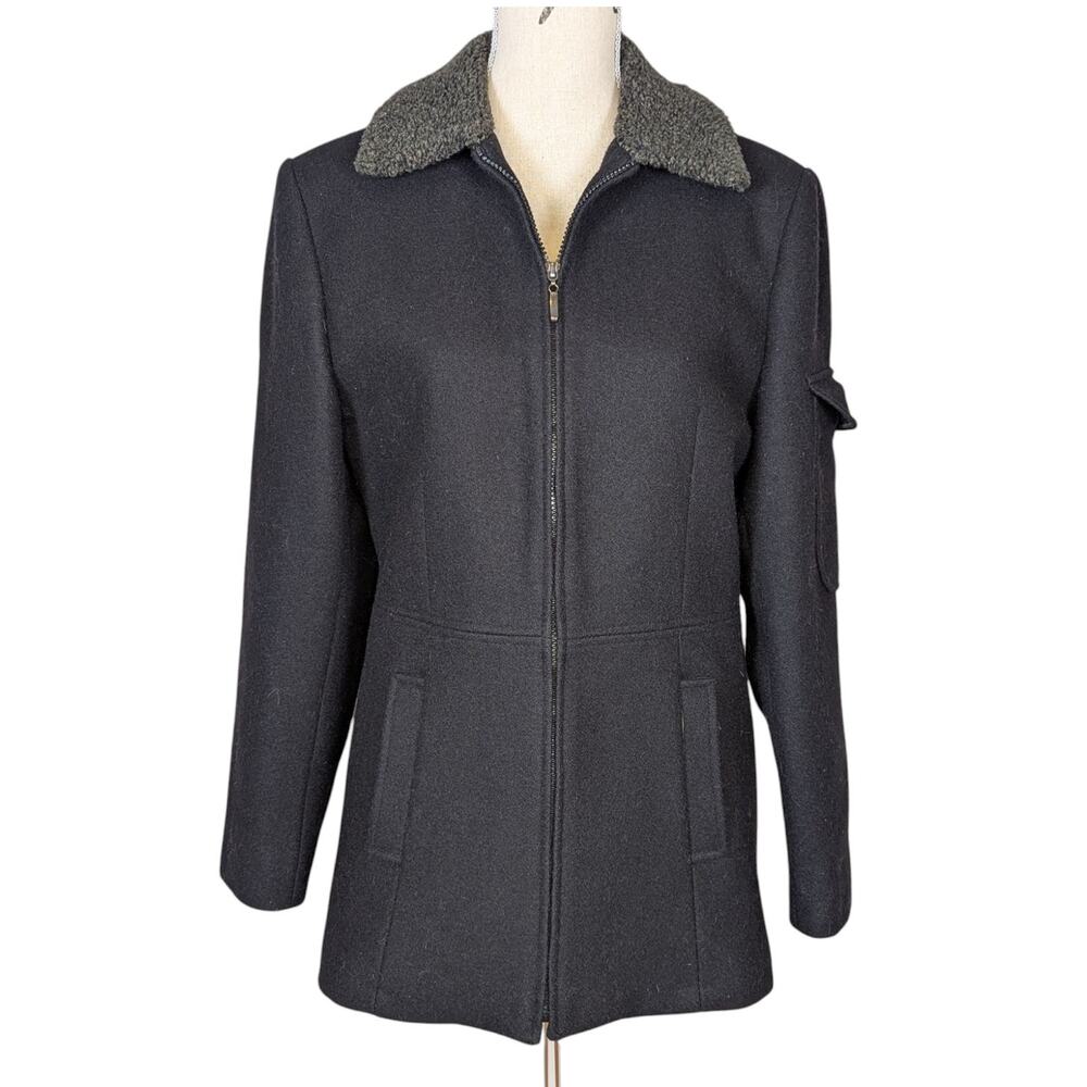 Mario De Pinto MDP Wool Blend Over Coat Sherpa Collar Black Medium